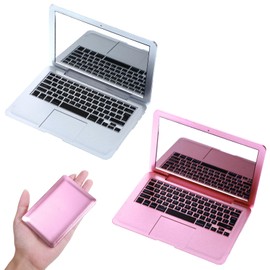 XLIUAX 2 Pcs Mini Pocket Mirror, Small Compact Mirror, Laptop Shaped Mirrors, Portable Folding Fake Computer Mirrors for PurseTravel Home Makeup Pet Dollhouse Decoration (Silver, Pink)
