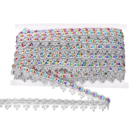 QUARKZMAN 15 Yards 0.9 Inch Metallic Lace Trim Lace Ribbon Decorated Gimp Border Decorative Ribbon Sequin Ribbon for DIY Crafts and Sewing, Silver