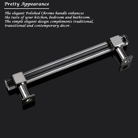 Orger 5 Pack Acrylic Cabinet Handles with Clear Square Tube, 5 inch Hole Center Modern Decor Silver Chrome Drawer Pulls, Kitchen Cabinet Pull Handles for Drawers and Cupboards