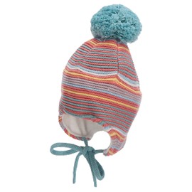 Sterntaler Baby Boys Hat Baby GOTS Bobble Hat Striped Hat - Baby Hat - Cotton with Ear Flaps and Tie - Navy, Dark turquoise