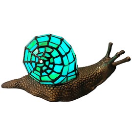 Bieye L10975 Land Snail Tiffany Style Stained Glass Accent Table Lamp for Home Decor (Cyan, 10" D x 5" W x 5" H)