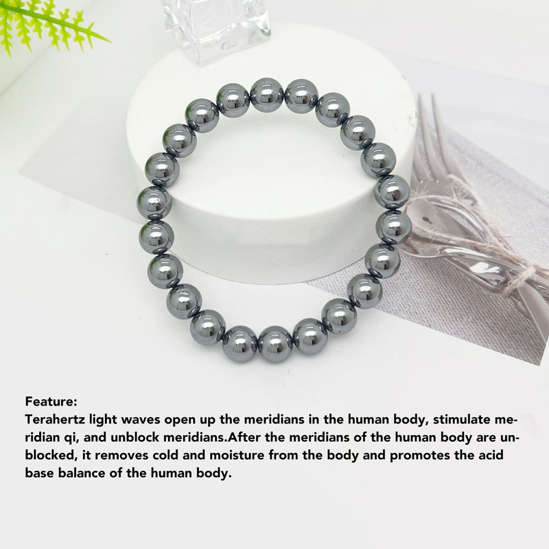 10mm Round Terahertz Beads Bracelet Energy Stone Elastic Flexible Stylish