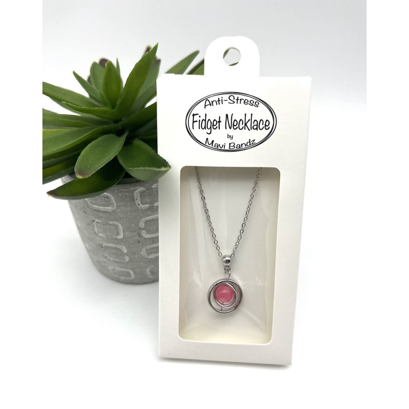 Mavi Bandz Gemstone Gem Crystal Fidget Spinner Silver Necklace Anti