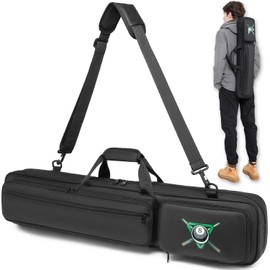 XINTREY Pool Cue Case 4x4, Billiard Stick Carrying Bag with Backpack Straps Holds 4 Butts & 4 Shafts, Soft Padded Pool Stick Organizer for Easy Carry Travel