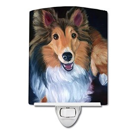 Caroline's Treasures 7394CNL Sheltie Stand Off Ceramic Night Light Compact, UL-Certified, Ideal for Bedroom, Bathroom, Nursery, Hallway, Kitchen, 6x4x3, Multicolor