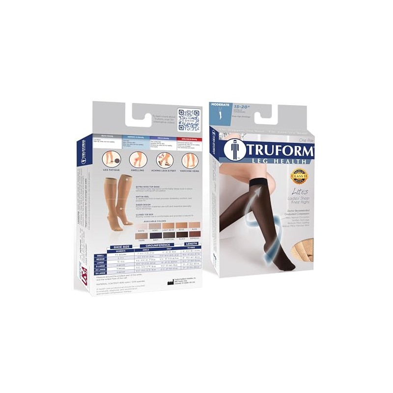 Truform Sheer Compression Stockings, 15-20 Mmhg, Women's Knee High Length,