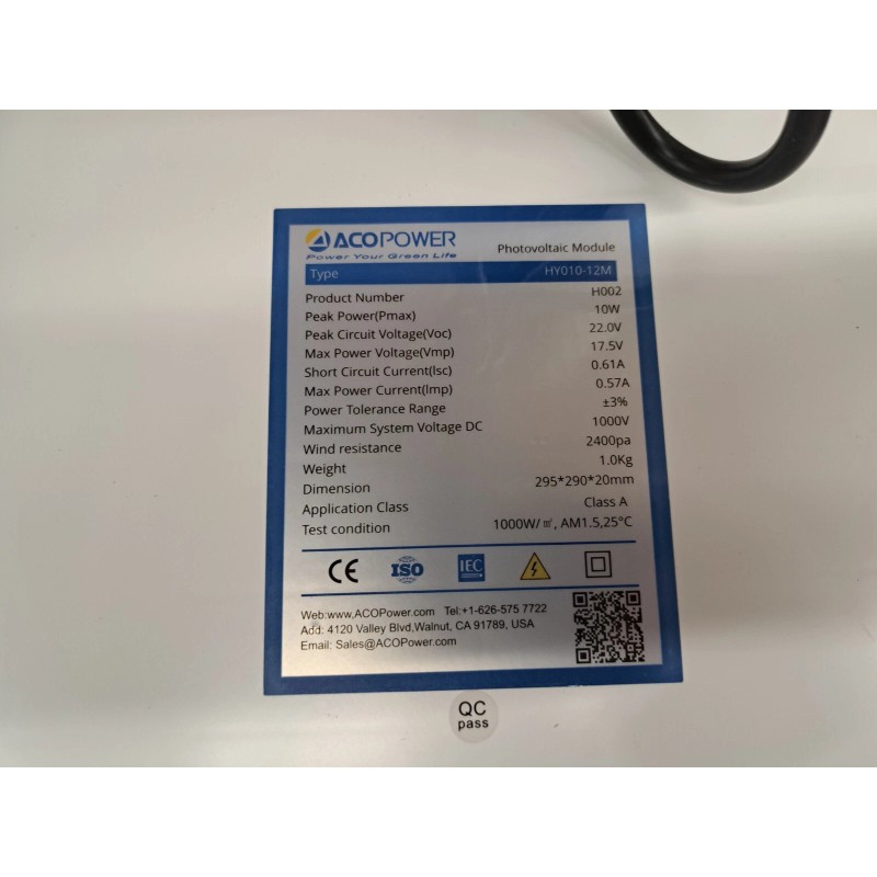 ACOPOWER New, ACOPOWER, HY010-12M-10W, 10W, 12V solar panel for 12v