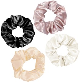 MOTIBACK Mulberry Silk Scrunchies, 4 Pcs No Damage Sleep Hair Ties, Soft Ponytail Holders for Women Girls, Solid Color Elastic Hair Bands