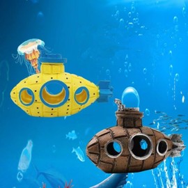 kawosun Floating Aquarium Decoration, Cute Retro Submarine Aquarium Decoration, Safe Fish Toy Betta Cichlid Gold Fish Shrimp Hermit Crab Game Companion Aquarium Accessories(Yellow)