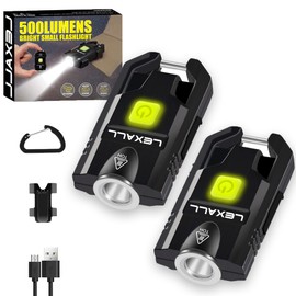 LED Small Flashlight, 500Lumens Bright Mini Keychain Light, Portable USB Rechargeable Pocket Lights with 3 Modes Compact Baseball Cap Lights Indoor and Outdoor for Walking,Searching and Hiking（2 Pack）