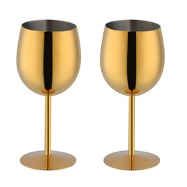 BISDARUN Stainless Steel Wine Glasses Set of 2, 11.8oz Unbreakable Goblet Glass,White Red Wine Metal Drink Champagne Goblet for Outdoor, Travel, Camping, Party,Wedding (Gold)