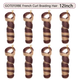 French Curl Braiding Hair Synthetic French Curl Hair Extensions for Black Women Lightweight Pre Stretched Bouncy Curly Braiding Hair for Braids 12 Inch P27/33