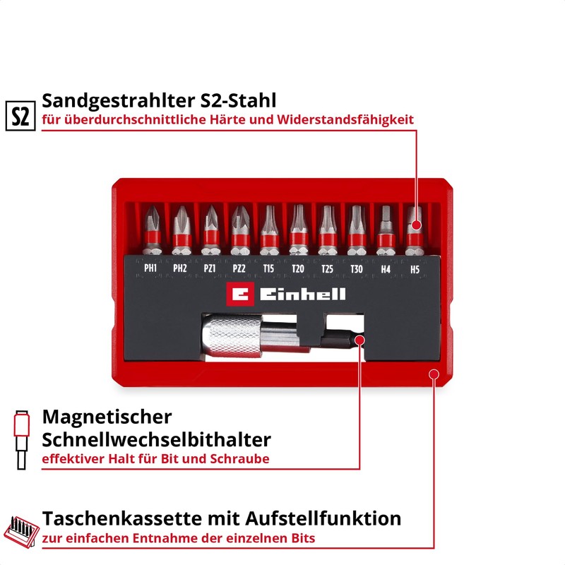 Einhell Bit Set 11 Pieces (25 mm Bits PH/PZ/T/H, Sandblasted
