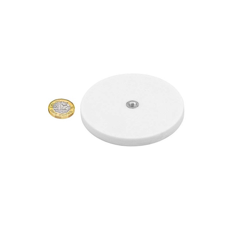 White Rubber Coated POS Magnets Countersunk with M6 Boss Thread