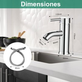 Monomando para lavabo,Grifo de Baño de un Solo Orificio,Caliente y Frío Ajustable,llave para baño de Latón Macizo sin Plomo,grifo monomando para lavabo con manguera,mezcladora para baño (Plateado)