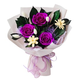 DAMOR Preserved Flowers Bouquet, Purple Roses for Delivery, Long Lasting Natural Flowers, Birthday Gifts for Her/Mom/Women/Wife/Grandma, Forever Roses Room Decorations