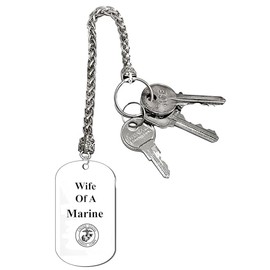 Wife Of A Marine, Dog Tag On A Wheat Chain Key Chain. 9 Inches Long. Won't Get Losted In Your Purse. What A Great Gift For Yourself, Or Somebody Special. Beautiful Premium Quality, Silvertone Finish.