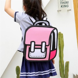 SENIURIS Cute Kids Cartoon Backpack for Boys and Girls, Toddler 2D Drawing Style Comic Fun weird School Pack Bag, Children Jump From Paper Anime Funny Kids Bookbag (pink)