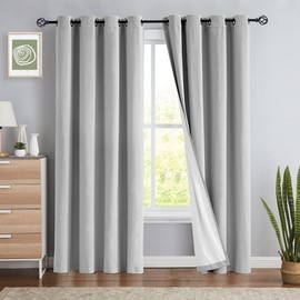 Jubilantex Grey Linen Blackout Curtains 100 Percent Blackout Curtains & Drapes 2 Panels 108" Long for Bedroom Living Room Thermal Linen Coating Window Drapes Noise Reduction Grommet Top, 54"x108"