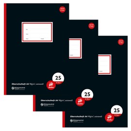 Staufen Style High School Notebook, DIN A4, Lined with Margin, 20 Sheets, Extra White 90 g/m² Quality Paper, Pack of 3