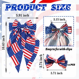 3 Pcs 4th of July Patriotic Hair Bow Blue Stars and Stripes Hair Clip American Flag Hair Accessories for Women Independece Day Decorations Supplies