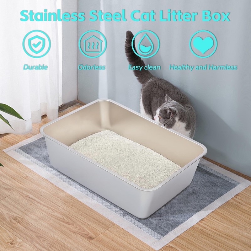 EGMEHOAD Stainless Steel Litter Box,Metal Litter Box for Big Cats