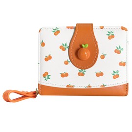 Modacarry Cute Print Wallet Blueberry Strawberry Cherry Wallet with Credit Card Slot Zipper Coin Pocket for Women Girls (ORANGE)