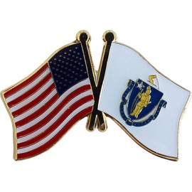 USA and Massachusetts Flag Die-struck Metal Friendship Lapel Pin with Butterfly Clasp Closure