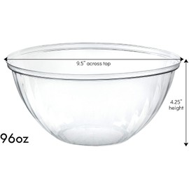 Plasticpro Disposable 96 Ounce Round Crystal Clear Plastic Serving Bowls, Party Snack or Salad Bowl, Chip Bowls, Snack Bowls, Candy Dish, Salad Container Pack of 4