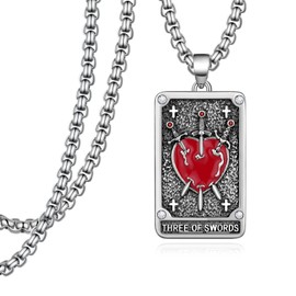 qielizhu Tarot Card Necklace 925 Sterling Silver Three Swords Necklace Tarot Jewelry Gifts for Women Men, adjustable, Sterling Silver, No Gemstone