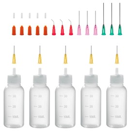 Needle Bottles, 30 ml Dosing Bottle, Needle Tip Applicator Bottle with 14 Dispensing Fine Needles and 12 Caps for DIY Craft Refill Glue, Acrylic Paint, Oil, Pack of 5 Glue Bottles Empty (30 ml)