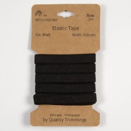 Elastic Band, 3 m Cards, 10 mm or 20 mm Wide (10 mm - Black)