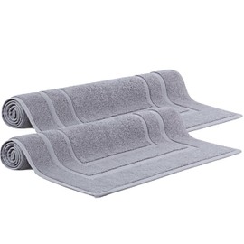 Makooz 2 Pc Banded Bath Mat Set-1000GSM Ring Spun 100% Cotton - Non-Slip, Machine-Washable, Ultra Soft, Water Absorbent Rug, Quick Drying, Plush Foot Towel for Bathroom Tub and Shower - Grey 50x70cm