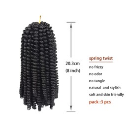 3 Pack Spring Twist Crochet Hair 8 Inch Braiding Hair Low Temperature Fiber Synthetic Hair Extensions (1B#)