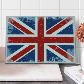 Lunarable British Cutting Board, Abstract England London Flag Old Vintage Like Print with Shadow Print, Decorative Tempered Glass Cutting and Serving Board, Large Size, Navy Blue
