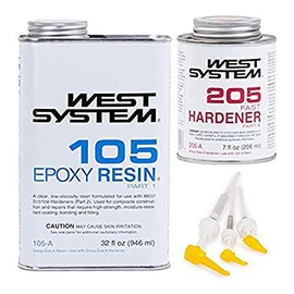 WEST SYSTEM 105A Epoxy Resin (32 fl oz) Bundle with 205A Fast Epoxy Hardener (7 fl oz) and 300 Mini Pumps Epoxy Metering 3-Pack Pump Set (3 Items)