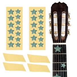 sourcing map 2Pcs Guitar Fretboard Stickers Inlay Stickers Decals and Star Inlay Sticker Guitar Decals for Music Guitar, Bass, Acoustic Guitar Green (26 stickers)
