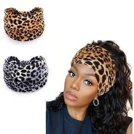 Boho Headbands Yoga Leopard Hair Bands Stretch Wide Head Bands Twist Turban Knot Sweatbands Elastic Hair Wraps for Women and Girls Pack of 4 (Multiple colors, One size)