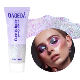 Prreal Body Glitter Gel 50 ml, Face Glitters Body Gel Sequins Shimmer Liquid Eyeshadow, Chunky Glitter for Face Hair Nails, Holographic Cosmetic Laser Powder Festival Glitter Makeup #014 Pink