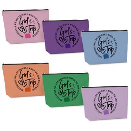 6 PCS Girls Trip Gifts Favors Girls Trip Bag Girls Trip Makeup Bag Girls Weekend Gifts for Women Girls Weekend Gifts Ideas for Friend Cosmetic Bag Weekender Bag for Women Christmas Holiday Vacation