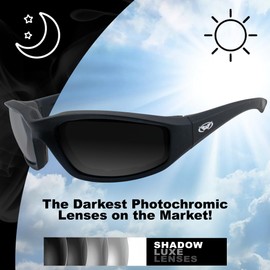 Global Vision Kickback Auto Darkening Photochromic Motorcycle Sunglasses Clear to Super Dark ShadowLuxe Lenses Black Frame Z87.1