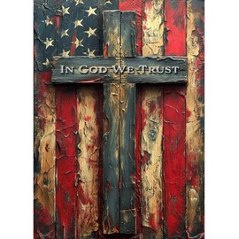 puonidwo 5D American Flag with Cross Diamond Painting Kits for Adults Beginners, Independence Day Full Round Drill Diamond Art Kits, for Home Wall Decor 12X16 Inch