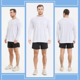 Sillictor Running Tops for Men Long Sleeve UPF 50+ Quick Dry Polyester Sports Gym T Shirts Men UV Sun Protection Tops for Swimming Football Hiking Fishing Shirts,Cool Wicking 3020 White L