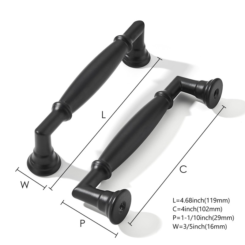 khtumeware 10 Pack 4 Inch(102mm) Matte Black Cabinet Pulls Heavy