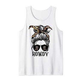 Messy Bun Hat Howdy Rodeo Western Country Southern Cowgirl Tank Top
