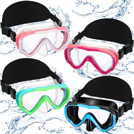 Flutesan 4 Pack Kids Swim Goggles with Nose Cover Elastic Strap Snorkel Diving Mask Goggles Swim Mask Swimming Glass No Leaking Scuba Snorkel Glasses(Pink Purple, Pink White, Blue Black, Green Blue)