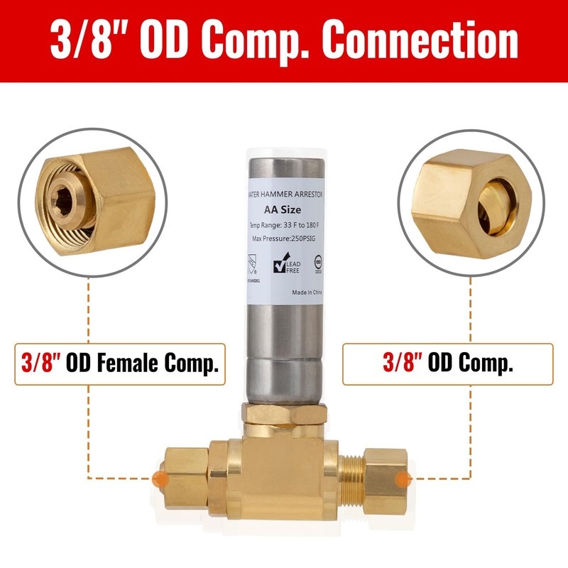 SUNGATOR 3/8" Water Hammer Arrestor, 3/8 Inch Male Comp. ×