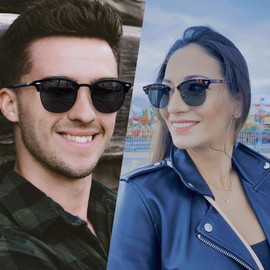 Joopin Classic Half-Frame Sunglasses Men's Polarised and Retro Sunglasses Women's Vintage Sunglasses Unisex UV400 2 Pairs for Outdoor Camping Travel, Tortoise G15 and Full Black