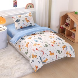 ZZRSSSLC 100% Cotton Dinosaur Crib Bedding Set Cute Animal Printed, 3 Pieces Soft Breathable Crib Bedding Set for Boys, Nursery Bedding Set - Fitted Sheet, Duvet Cover, Pillowcase