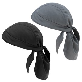 SING F LTD 2PCS Pirate Headscarf Cap Cycling Running Hat Quick Dry Biker Cloth Bandana Cap for Rowing Motorcycle Outdoor Horseback Riding Equestrian Sports Black & Gray